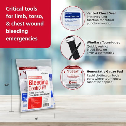 First Aid Only 91137 Critical Essentials Bleeding Control Kit for Chest, Limb &amp; Torso Wounds, 10 Pieces