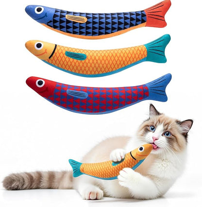 Interactive Cat Toys with[5000mg Premium A+Catnip][Baby Grade] Soft Chew Kicker Cat Toys for Indoor Cats &amp; Kittens, Crinkle &amp;Rattle Fish Sound Toy, Drives Bored Cats Crazy with Fun,3 Pack