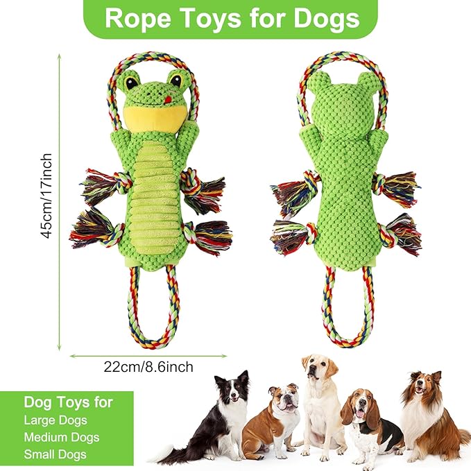 Interactive Chew Proof Dog Toys for Boredom &amp; Anxiety - Plush with Squeaker &amp; Crinkle Sound &amp; Ropes for Small, Medium, Large Dogs