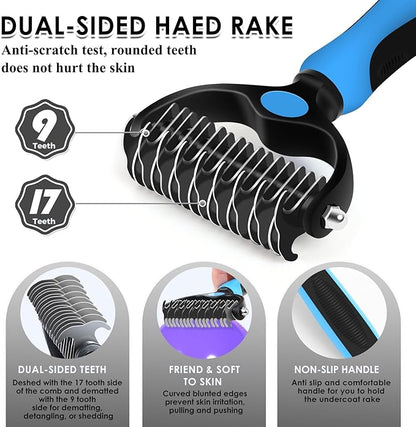 Large Slicker Brush for Dogs - 3PC Pet Grooming Kit - Undercoat Rake &amp; Stainless Comb | Long Pins Remove Mats on Poodles, Golden, Labradoodles | Thick Coat Deshedder for Dogs, Cats, Black