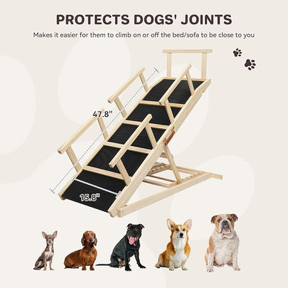 Dog Ramp for Bed PANTAZO Adjustable Ramps for Small Dogs to Get on Bed, Up to 28.5 Inches, 48&