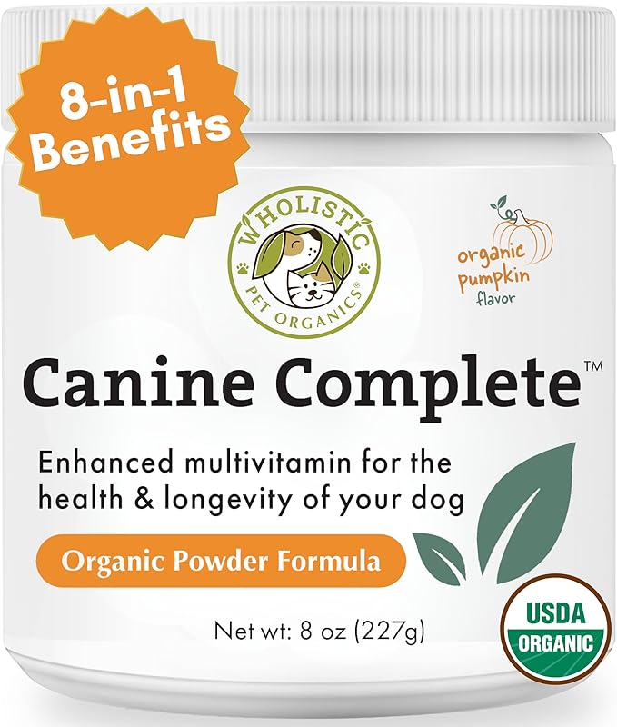 Wholistic Pet Organics Canine Complete - Dog Multivitamin Powder - 8 Oz - Daily Dog Vitamins and Supplements for Homemade Food - Immune System, Skin, Coat &amp; Overall Health - Small and Large Breed
