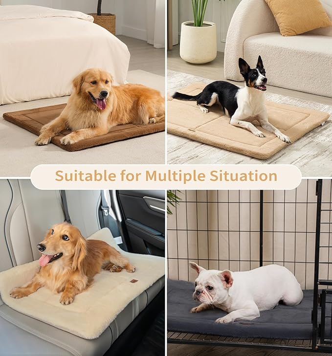 Made4Pets Dog Crate Pad Bed for Large Dogs, Washable &amp; Reversible, Anti-Slip Kennel Mat for Cozy Sleeping, Soft Fluffy Dog Bed for Indoor &amp; Outdoor Use, 36"x27", Khaki