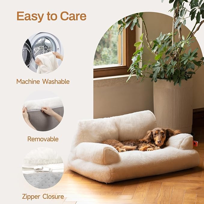 MEWOOFUN Cat Bed for Indoor Cats, Washable Dog Beds for Small Dogs &amp; Cats with Removable Cover, Fluffy Cat Couch with Non-Slip Bottom (Beige, 26.0" L X 19.0" W X 13.0" Th)