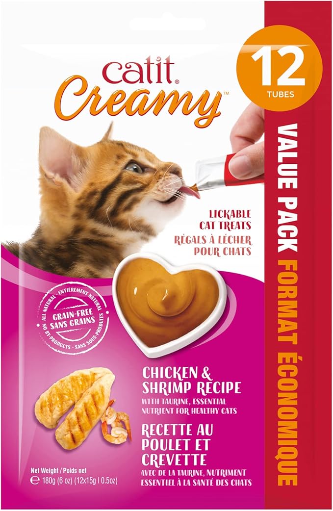 Catit Creamy Lickable Cat Treat, Healthy Cat Treat, Chicken &amp; Shrimp, 12 Pack, 0.5 Ounce (Pack of 12)