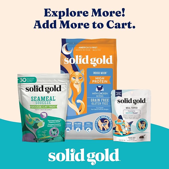Solid Gold Bone Broth Cat Food Topper - Limited Ingredient Lickable Cat Broth Pouches w/Chicken Protein Shreds &amp; Collagen for Hydration &amp; Gut Support - Easy to Serve Gravy for Cats Meal Topper - 12ct