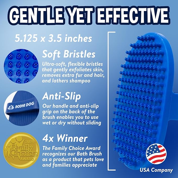 Bodhi Dog Shampoo Brush - Pet Grooming &amp; Bath Supplies for Dogs and Cats - Bath Brush for Long &amp; Short Hair - Premium Scrubber for Shower, Bathing &amp; Massage (One Pack, Blue)