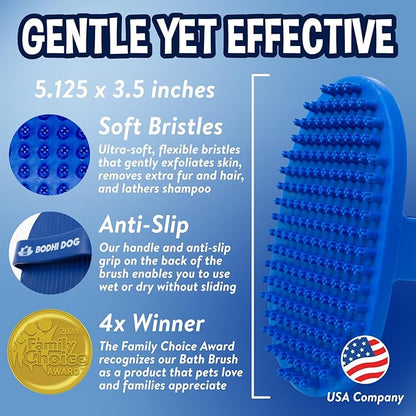 Bodhi Dog Shampoo Brush - Pet Grooming &amp; Bath Supplies for Dogs and Cats - Bath Brush for Long &amp; Short Hair - Premium Scrubber for Shower, Bathing &amp; Massage (One Pack, Blue)