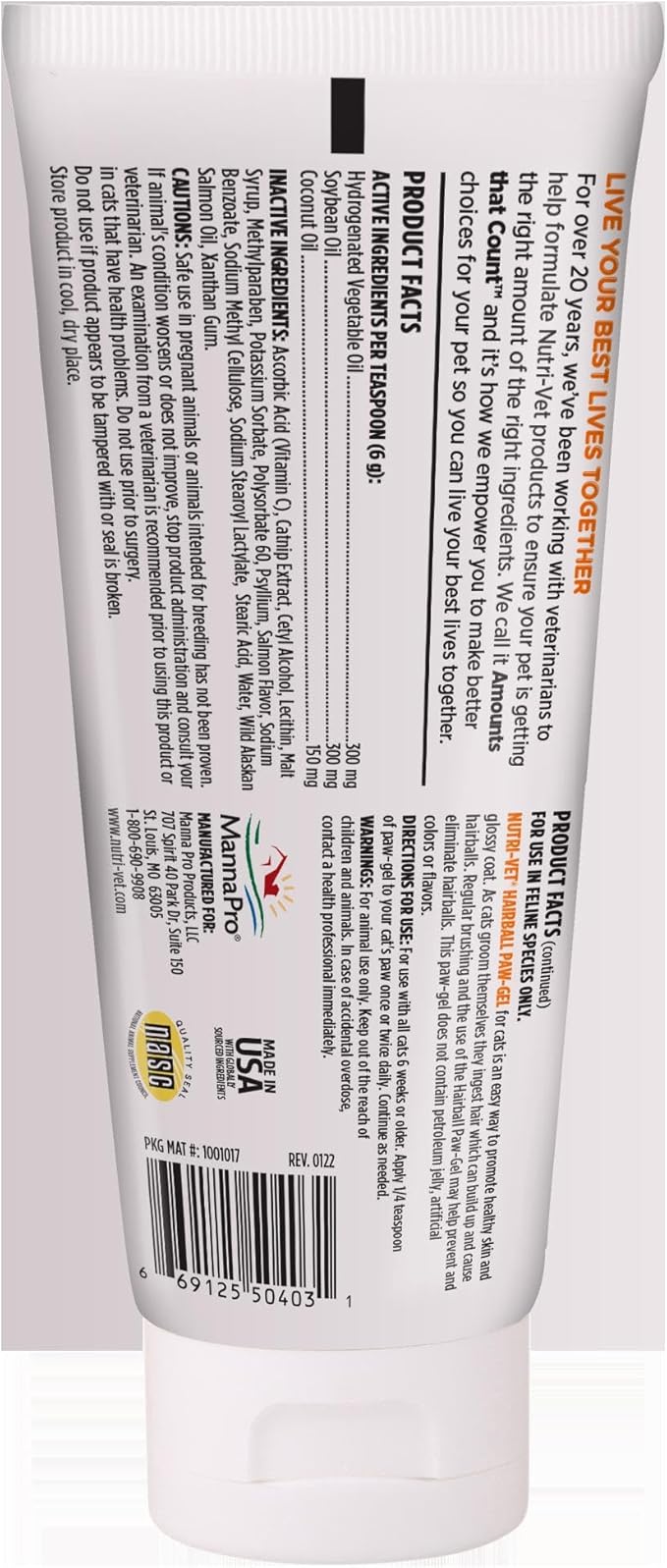 Nutri-Vet Hairball Paw Gel, Cat Hairball Remedy, Kitten Supplies, Hair Ball Relief for Cats, Fur Ball Remedy, Soybean &amp; Coconut Oil, Salmon Flavor, 3 oz