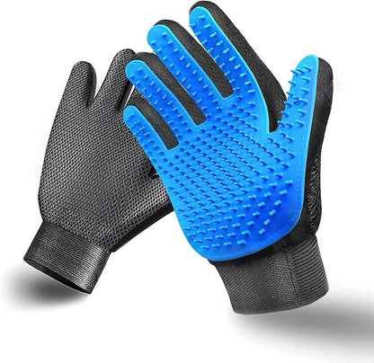 Pet Grooming Glove Hair Remover Brush Gentle Deshedding Efficient Pet Mitt Pet Massage Gloves Left &amp; Right Hand Draw Dogs Cats Horses Long Short Fur (1Pair Left &amp; Right Hand (Blue))
