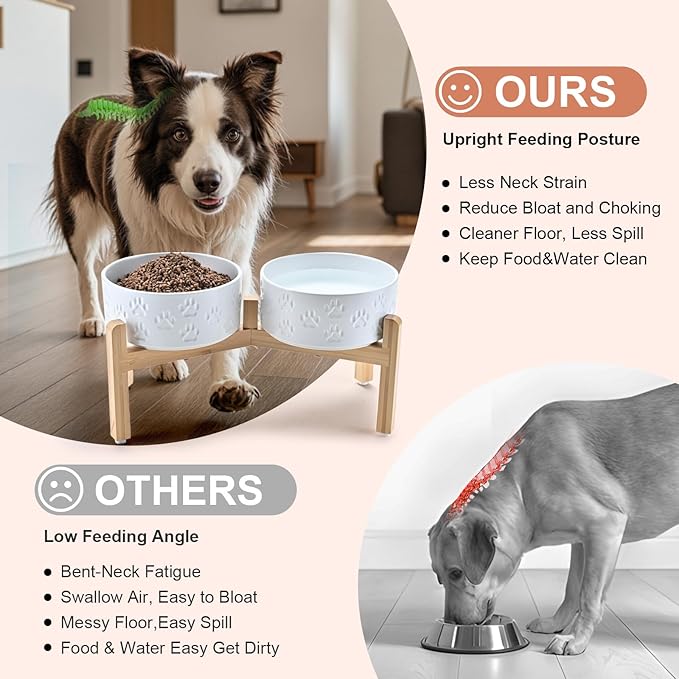 SPUNKYJUNKY Elevated Dog Bowls Ceramic, 7.3&