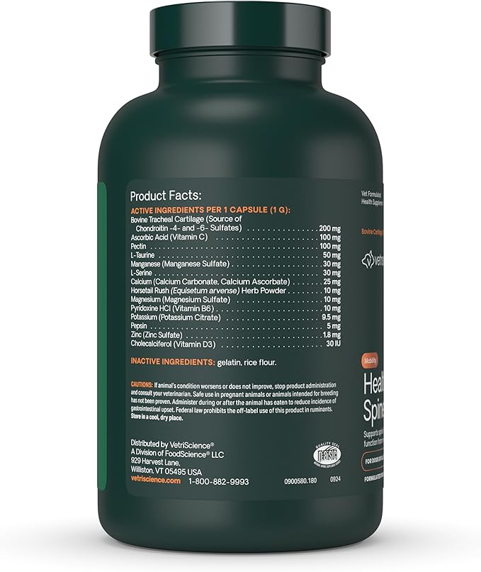 VetriScience Healthy Spine &amp; Disc Easy-Open Capsules, Back &amp; Spinal Support Chondroitin &amp; Taurine Supplement for Dogs, Perfect for Dachshunds, Corgis, Frenchies &amp; More, 180 Count