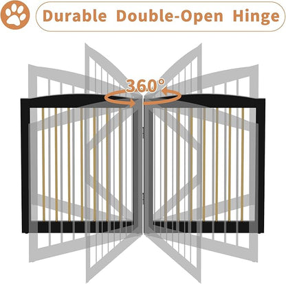 Freestanding Pet Gate for Dogs, Foldable Wooden Dog Gate for House, Stairs, Doorways, Step Over Pet Puppy Safety Fence,Support Feet Included,24" Height 2 Panels, Black&amp;Gold