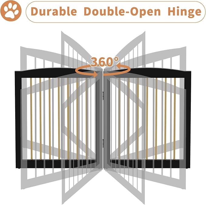 Freestanding Pet Gate for Dogs, Foldable Wooden Dog Gate for House, Indoor Dog Gate for Doorways, Stairs, Step Over Pet Puppy Safety Fence, Support Feet Included,24" Height 3 Panels,Black&amp;Gold
