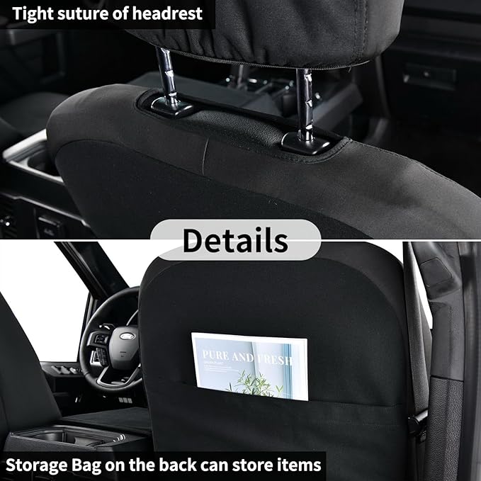 Coverado Front Seat Covers, Waterproof Canvas Seat Protector for Car Seat Cushions for Kids &amp; Dogs, Compatible with 2015-2025 Ford F150 &amp; 2017-2025 Ford F250 F350 F450(Black, 2PCS)