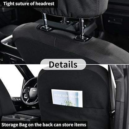 Coverado Front Seat Covers, Waterproof Canvas Seat Protector for Car Seat Cushions for Kids &amp; Dogs, Compatible with 2015-2025 Ford F150 &amp; 2017-2025 Ford F250 F350 F450(Black, 2PCS)