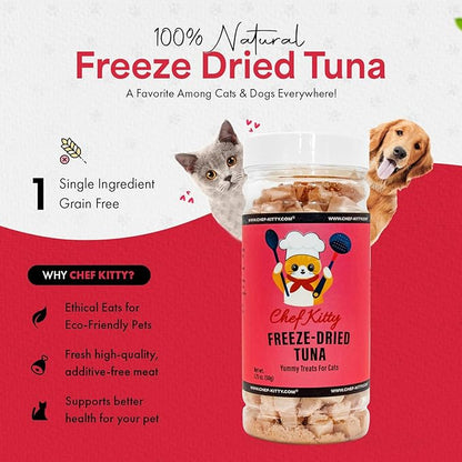 Freeze-Dried Tuna Treats for Cats &amp; Dogs – 100% Wild Caught, Single Ingredient, High-Protein, Healthy Snack – No Additives or Preservatives – 1.7oz - Inspected &amp; Tested in USA