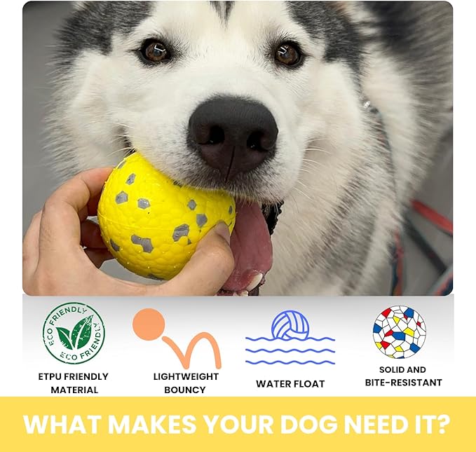 Tough Dog Toys for Aggressive Chewers &amp; Teething Puppies, Bouncy Balls for Medium Dogs, Durable Pet Toys, Floating Dog Balls for Water Play (Yellow-Blue-Gray)