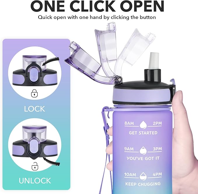 Enerbone Water Bottle, Leakproof BPA &amp; Toxic Free, Motivational Water Bottle with Times to Drink and Straw, Fitness Sports Water Bottle with Strap for Office, Gym, Outdoor Sports