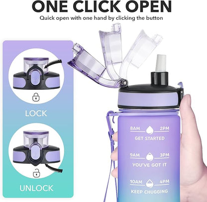 Enerbone Water Bottle, Leakproof BPA &amp; Toxic Free, Motivational Water Bottle with Times to Drink and Straw, Fitness Sports Water Bottle with Strap for Office, Gym, Outdoor Sports