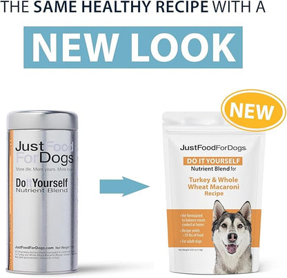 JustFoodForDogs DIY Nutrient Blend for Homemade Dog Food, Turkey &amp; Whole Wheat Macaroni Recipe