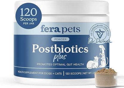 Fera Pets Postbiotics Plus Prebiotics for Dogs &amp; Cats - with Slippery Elm - Promotes Optimal Digestive Health &amp; Inflammatory Response - Enhances Immunity - 120 Scoops