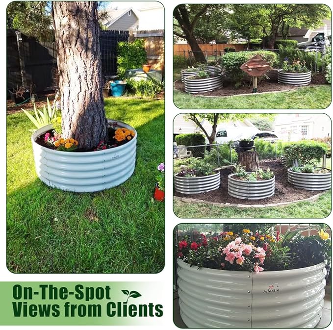 A ANLEOLIFE 2-Pack 4ft x 18” Tall Galvanized Raised Garden Beds Outdoor, Round Metal Planter Box for Planting Vegetables Flowers Herb, Anti-Rust &amp; Easy-Setup, Antique White