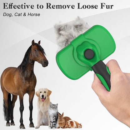 Self Cleaning Deshedding Brush for Dogs &amp; Cats - Skin Friendly Grooming Tool with Hair Removal for Haired Pets, Green
