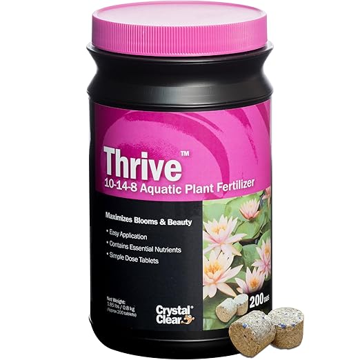 CrystalClear Thrive Aquatic Pond Plant Food, Fish Safe Water Garden Fertilizer, Nutrients Boost Lily &amp; Lotus Flower Bloom &amp; Root Growth, 200 Tablets