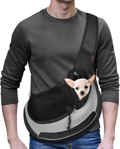 YUDODO Pet Sling Carrier for Small Dogs &amp; Cats – Hands-Free Puppy Carrier with Safety Hook, Large Zipper Pocket, Soft Breathable Mesh, Adjustable Strap &amp; Reflective Strip (Gray 3.0 M)