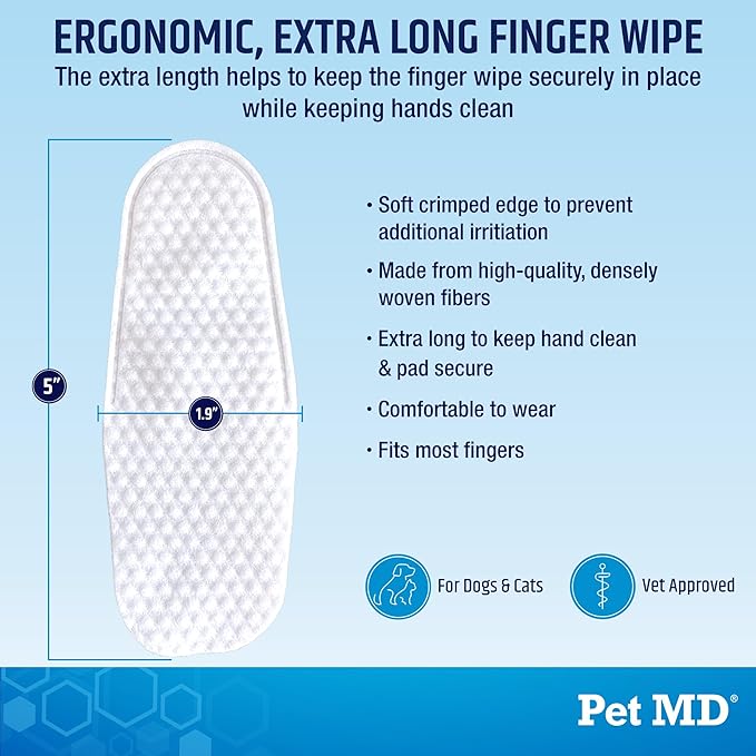 Pet MD Advanced Ear Finger Wipes for Dogs &amp; Cats - Non-Irritating Ear Wipes &amp; Ear Cleaner - Pet Safe Cleaner to Aid in Itchiness and Odor - Cucumber Melon (50ct)