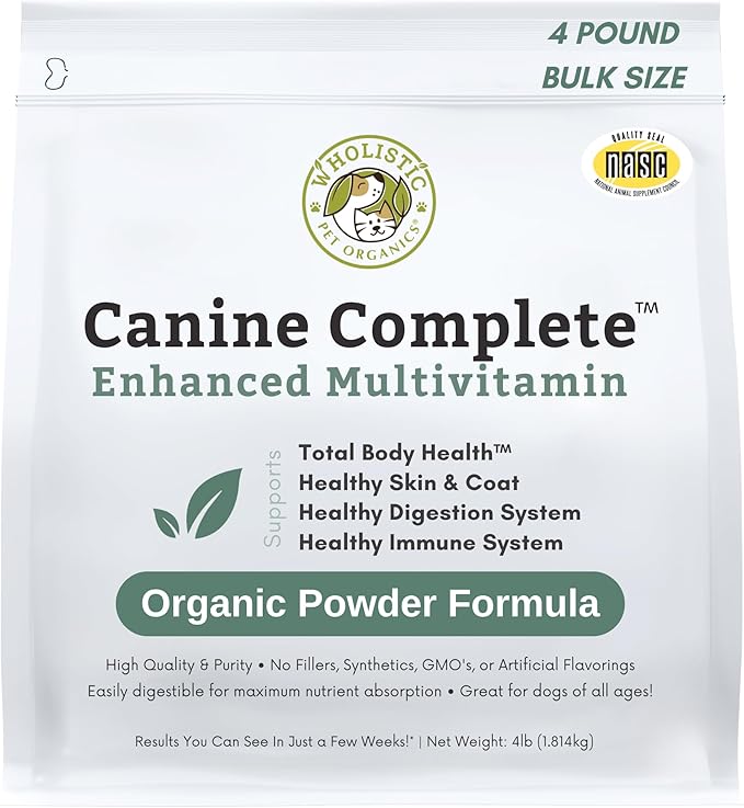 Wholistic Pet Organics Canine Complete - Dog Multivitamin Powder - 4 Lb - Daily Dog Vitamins and Supplements for Homemade Food - Immune System, Skin, Coat &amp; Overall Health - Small and Large Breed