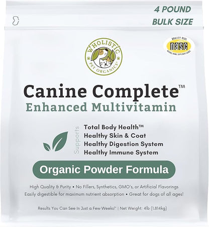 Wholistic Pet Organics Canine Complete - Dog Multivitamin Powder - 4 Lb - Daily Dog Vitamins and Supplements for Homemade Food - Immune System, Skin, Coat &amp; Overall Health - Small and Large Breed