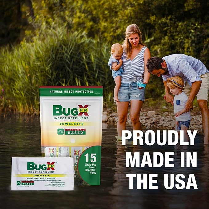 CoreTex Bug X FR DEET-Free Insect Repellent Wipes with Resealable Travel Bag - Pack of 15 Single-Use, Naturally Derived Geranium Oil Bug Wipes - Protects Against Flies, Fleas &amp; Mosquitoes
