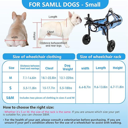Updated Dog Wheelchair for Back Legs,Small Dog Wheelchair Carts with Wheels, Light Weight Wheelchair for Leg Support Helps Senior,Injured,Paralyzed, S &amp; Blue