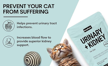 Urinary and Kidney Powder Supplement for Cats - Cranberry, Nettle Seed, D-Mannose for Cat UTI Treatment, Urinary Tract Health, and Kidney Care - Fast UTI Relief &amp; Prevention - 60 Scoops