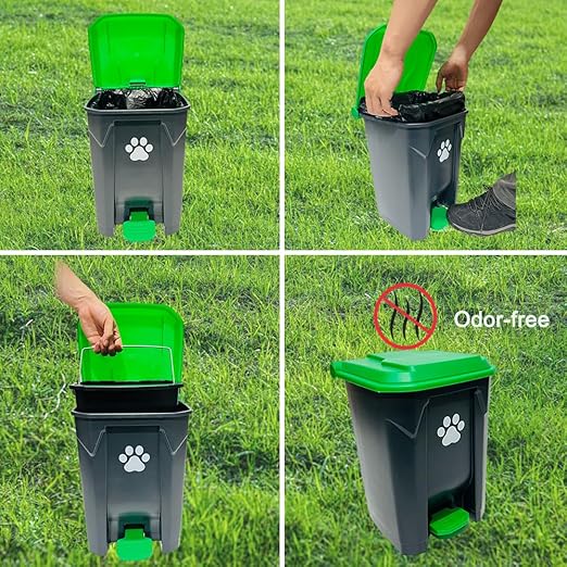20L/5Gallon Dog Poop Trash Can Outside with Pooper Scooper &amp; 50 Waste Bags- Outdoor Dog Poop Trash Can with Lid, Foot Pedal and Removable Inner Bin Waterproof and Odor Control