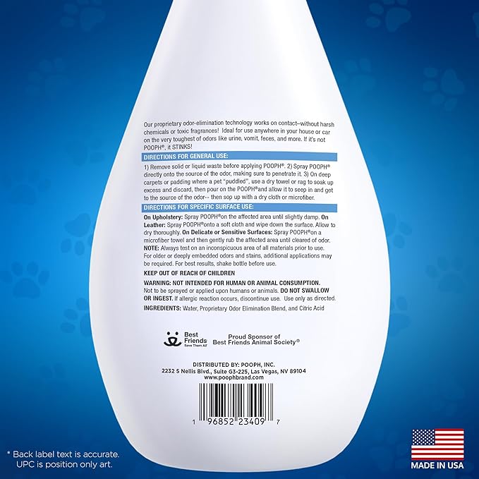 POOPH® Pet Odor Eliminator Spray – 32oz Single &amp; 32oz 2-Pack Bundle – No Fragrance, No Harsh Chemicals, Safe for Pets &amp; People, Eliminates Odors Fast – Home, Auto, Furniture &amp; More