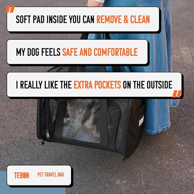 17.5" Pet Travel Carrier Bag - Collapsible Cat &amp; Dog Carrier - Breathable, Durable &amp; Spacious - Fits Small and Medium Pets up to 15lbs - Pet Travel Bag by Tebon