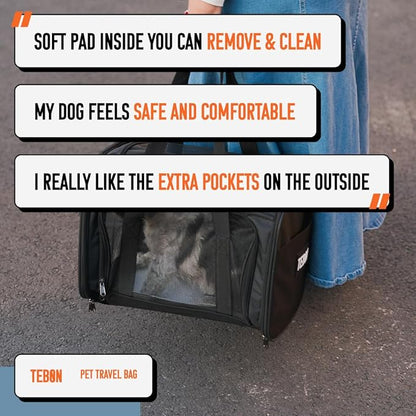 17.5" Pet Travel Carrier Bag - Collapsible Cat &amp; Dog Carrier - Breathable, Durable &amp; Spacious - Fits Small and Medium Pets up to 15lbs - Pet Travel Bag by Tebon