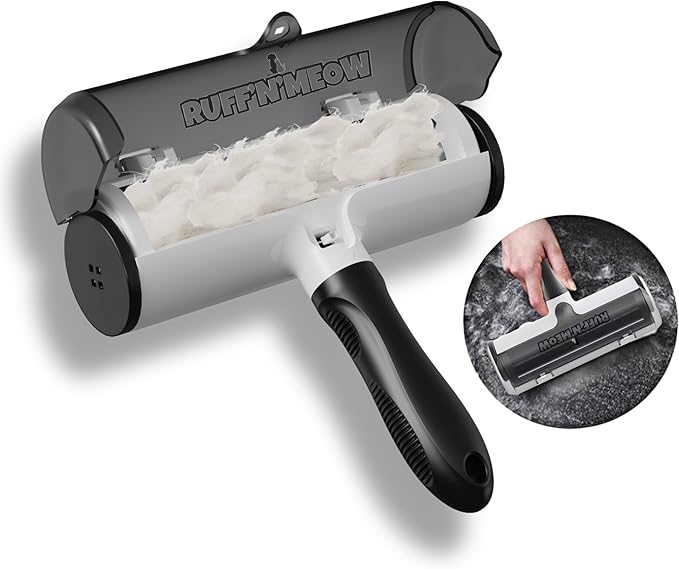 Ruff’N’Meow Pet Hair Remover Tool – Reusable Lint Roller for Dog &amp; Cat Hair – Multi-Surface Fur Remover for Couch, Furniture, Carpet, Bedding &amp; Car – Portable Pet Owner Essential – Built-in Fur Bin