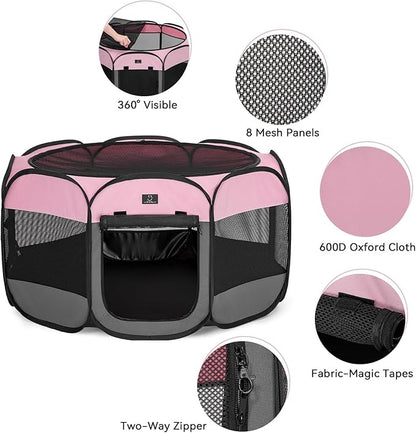 A4Pet Puppy Playpen Indoor, 39.5” Portable Pet Playpen with Bowl, Suitable for Puppies, Kittens, and Small Animals, Removable Zipper &amp; Mesh Panel(16”W × 10”H)