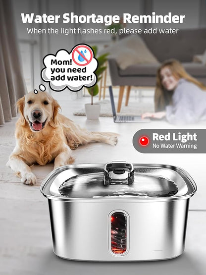 Dog Water Fountain for Large Dogs, 9L/2.4Gal Stainless Steel Dog Fountain with Water Level Window &amp; Filtration, Automatic Pet Water Bowl Dispenser Indoor, Super Quiet for Multi-Pet