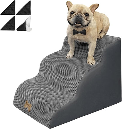 3-Step Dog Stairs for High Beds &amp; Couches Multi-Step Non-Slip Pet Steps with Balanced Ramp Indoor 2 3 4 5 Step Stairs for Small to Large Dogs and Cats Non-Slip Stickers 30D Grey