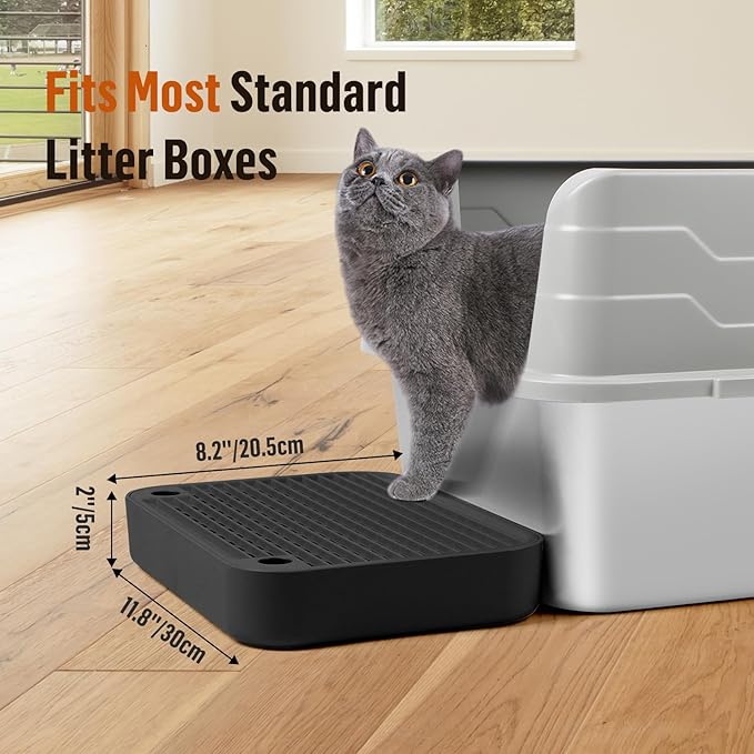 Cat Litter Box Ramp Mat with Filter Function, Cat Step Pedal Stool for Self-Cleaning Litter Box, Easy to Clean, Ideal for Kitten &amp; Elderly Cats (Black)
