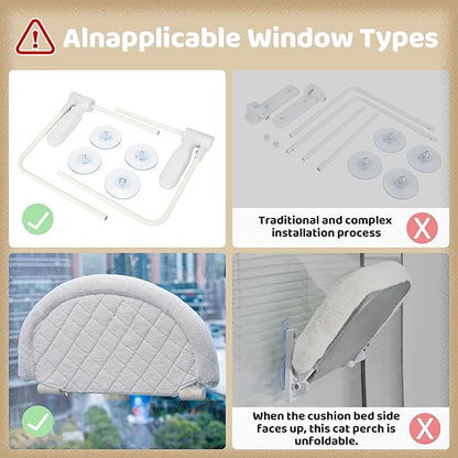Cat Window Perch &amp; Hammock - Exquisite Soft Wool Fleece, Safe &amp; Comfortable Design with 4 Strong Suction Cups - Ideal for Large Cats (High-Grade Gray, Extra Large)