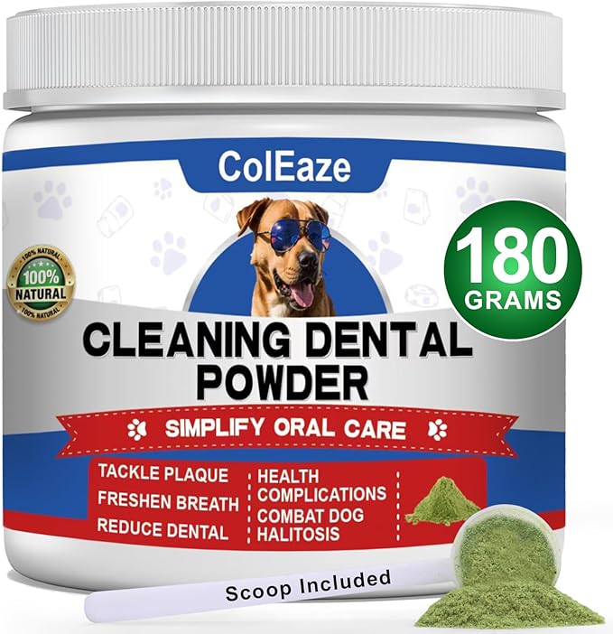 Dog Teeth Cleaning Powder 180G - Dog Dental Powder and Breath Freshener, Dogs Dental Care Supplies, Bad Breath &amp; Tartar Remover for Dogs - Pet Dental Cleaner for All Breeds &amp; Sizes - 60 Day Supply