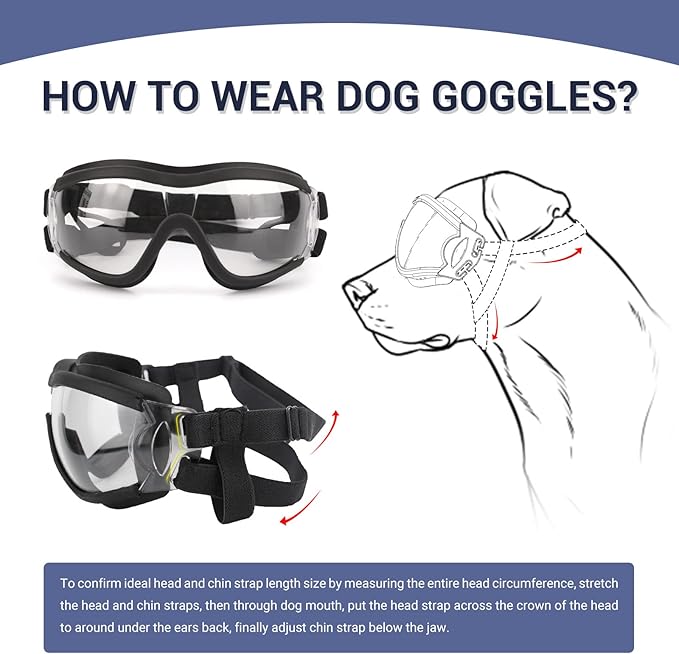 Pack of 2 Dog Goggles Dog Sunglasses for Medium to Large Breed Anti-UV Eye Protection with Adjustable Straps- Silver &amp; Transparent