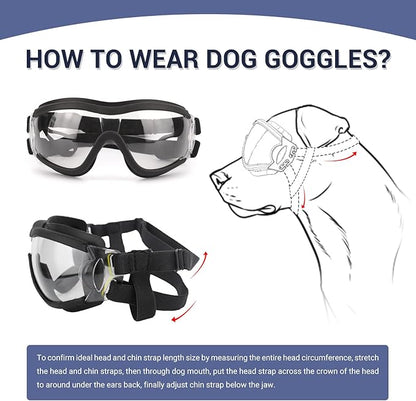 Pack of 2 Dog Goggles Dog Sunglasses for Medium to Large Breed Anti-UV Eye Protection with Adjustable Straps- Silver &amp; Transparent