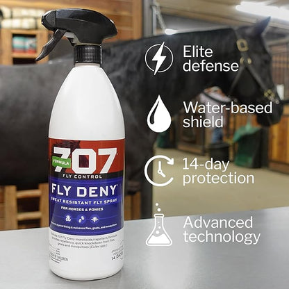 Formula 707 Fly Deny Spray for Horses &amp; Ponies, Sweat-Resistant 14-Day Protection from Flies, Gnats &amp; Mosquitoes, Repels and Kills, 32 Oz